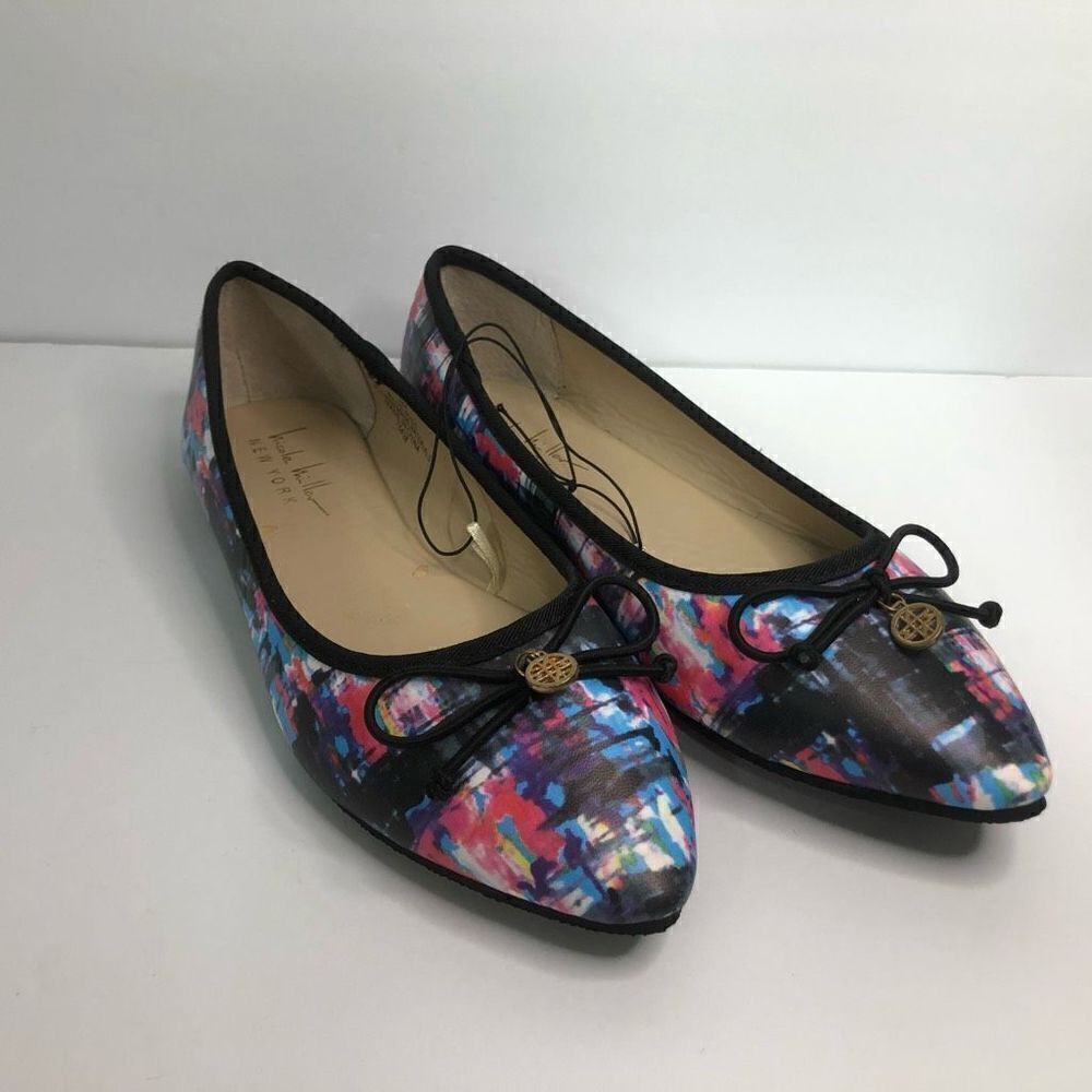 Nicole Miller New York Blue-Rise Abstract Print Pointed Toe Ballet Flats Size 6M